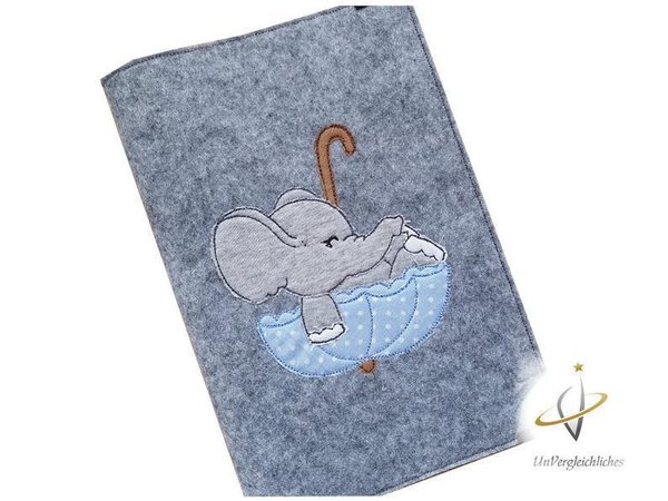 U-Hefthülle Elefant Regenschirm blau