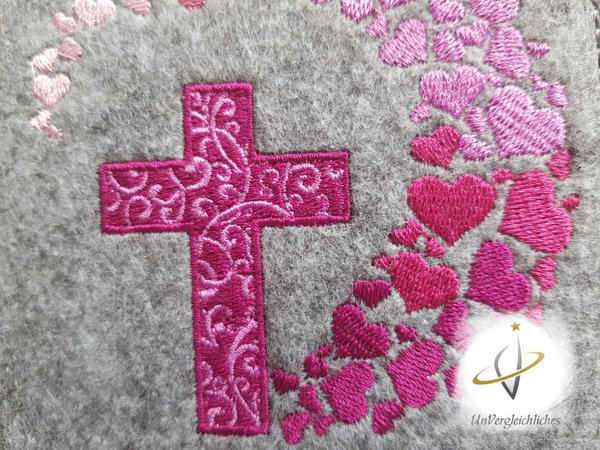 Gotteslobhülle "Kreuz mit Herzen rosa" Kommunion 2022