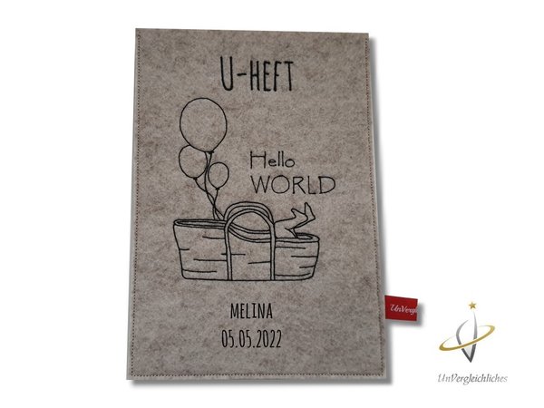 U-Hefthülle Einsteckhülle "Hello World" Lineart beige-meliert