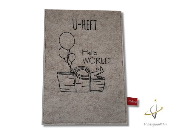 U-Hefthülle Einsteckhülle "Hello World" Lineart beige-meliert