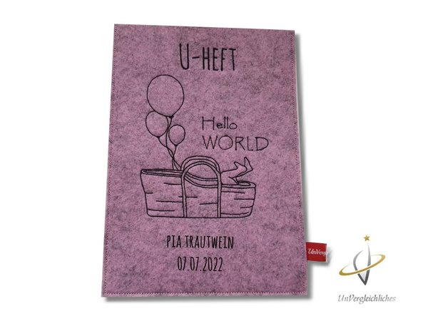U-Hefthülle Einsteckhülle "Hello World" Lineart rosa-meliert